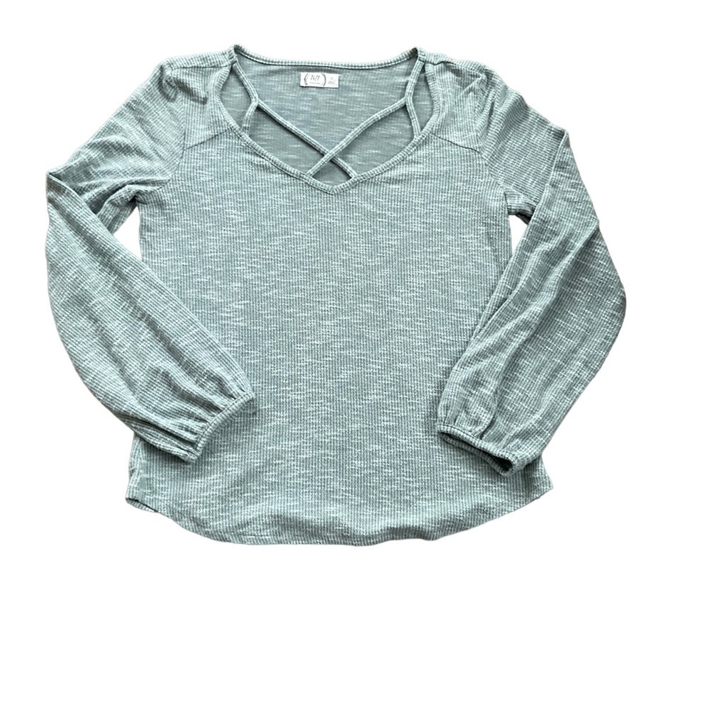 Maurice’s 24/7 criss cross long bell sleeve green top size S - Picture 1 of 7